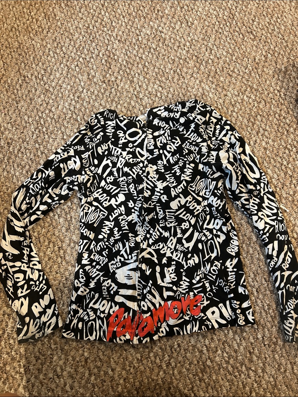 Graphic Long Sleeve Tee - Black & White with Red Accent
